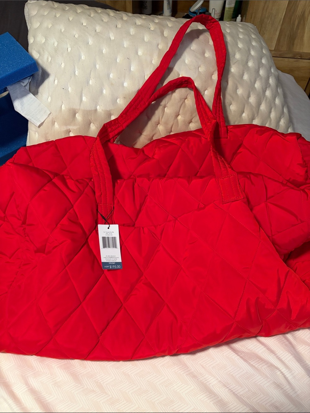 Vera Bradley XL Quilted Red Tote Bag - Lightweight Travel Bag NWT